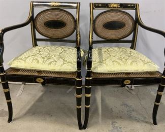 Pair Vintage Caned Regency Style Armchairs