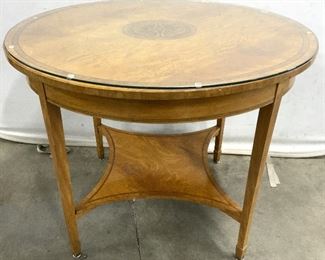Vintage Round Side Table, Filigree Center Inlay