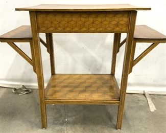 Inlaid Wooden Side Table W Tiered Side Shelves