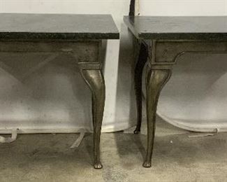 Pair Vintage Steel Console Tables w Wood Tops