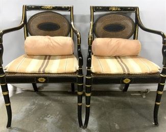 Pair Caned Regency Style Armchairs