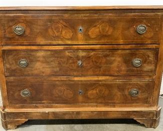 Antq 19th C Continental 3 Drawer Chest Star Inlay