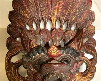 Vintage Asian Carved Wooden Wall Mask Ornament