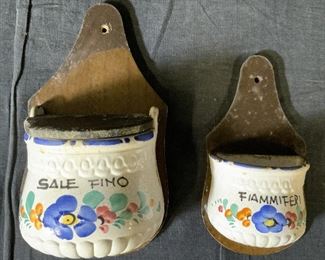 Set 2 Ceramic Salt and Match Holders, Italy