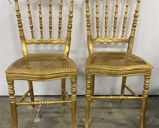 Pair Antique Gilt Wood Side Chairs