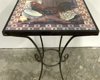 Metal Patio Side Table W Rooster Top