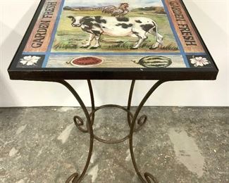 Metal Patio Side Table W Cow & Rooster Top
