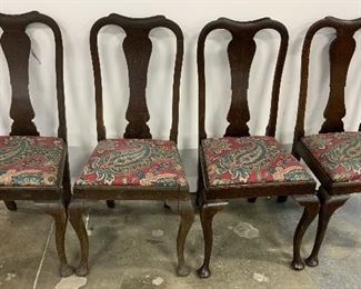 Set 4 Antique Fiddleback Wooden Side Chairs