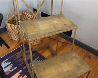 SUNDAY $135. $275. 34.5"t x 16w x 28deep. ANTIQUE store cart / display piece. is metal. and is on coasters. very unique. found this on cape cod many years back. 