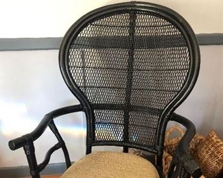$115 end of sale price!. 41" tall x 23w x 23d. Vintage rattan BOHO arm / accent chair. comfortable. in perfect condition. has beautiful bow back support piece. 