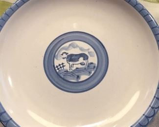 $40. 8 inch. SET of 8 folkware hand painted blue and white cow pasture plates. very cute!