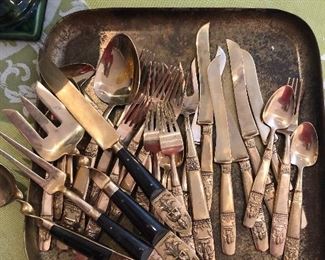 $40!! For whole lot of brass / gold flatware. includes 4 really substantial serving pieces!