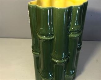 $30 8" tall x 4 x 3. Iconic mid century modern green faux bamboo porcelain vase. the color is awesome. perfect condition. 
