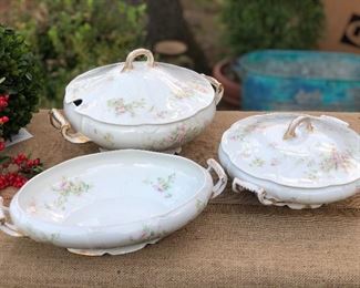 $60! 3 piece LIMOGE french china serving pieces. perfect condition. 2 round pieces have lids.