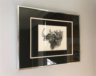 $100!! Framed buffalo sketch B&W