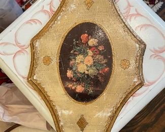 $10. Accent art or table decor piece. painted floral. 8 inches x 5.