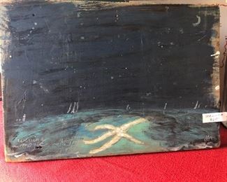 NOW $35 original signed piece on driftwood. seastar at night on ocean floor. 