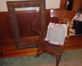 Rocking chair and large antique frame