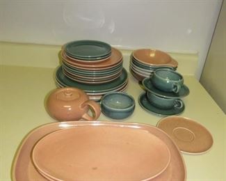 $100.00, Russel Wright Dish set vg condition, I am including in the picture the pieces that have wear or chips.  3 platters, sugar bowl 5 dinner plates, 8 salad plates, 6" lug bowls, coffee cups