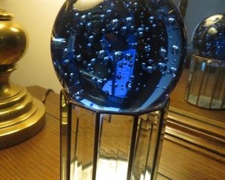 $20.00, Signed Lead & Glass Vase with Art Glass ball, 9"T