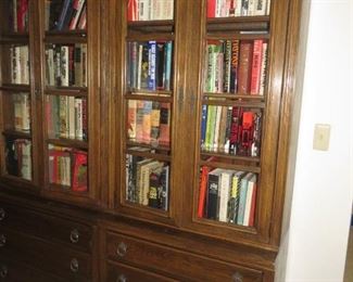 $250.00, Ethan Allen Solid Oak Royal Charter Collection,  Glass front, 3 drawer bookcases, 34"W x 13"D x 80"T