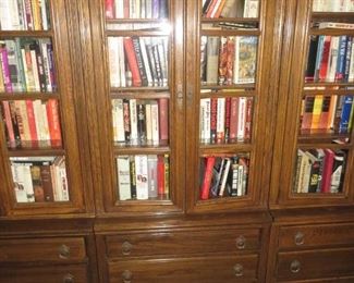 $250.00, Ethan Allen Solid Oak Royal Charter Collection,  Glass front, 3 drawer bookcases, 34"W x 13"D x 80"T
