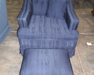 Blue chair, pillow and ottoman