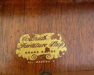 Label inside the drawer of the stand