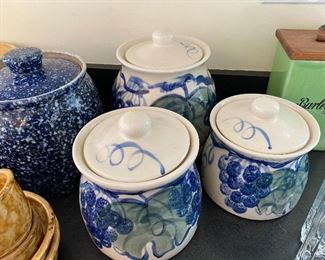 Handpainted pottery canisters