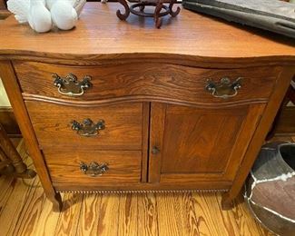 $110.00   Nicely refinished oak or ash commode 1’5”x2’5”