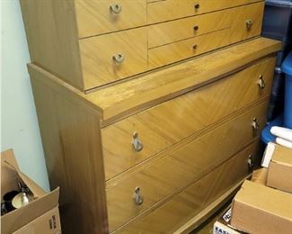 Tall blonde mid-century solid wood tall chest. $50! Has tons of storage space. They don't make them like this anymore!
38"w x 19"d x 45"h