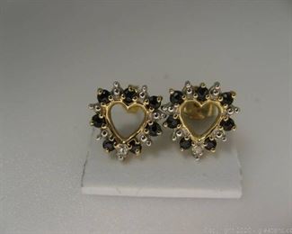 10kt Yellow Gold Sapphire and Diamond Heart Earrings