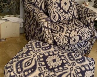 Custom fabric arm chair w/ matching ottoman