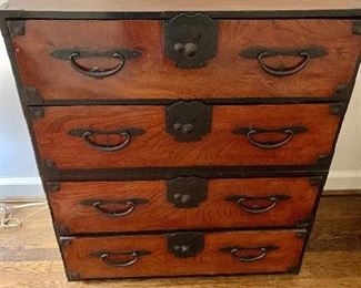 $475; Vintage Tansu Chest; 4 drawers; 39.25" H x 34.5" W x 17" D