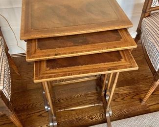 $250; Set of Inlaid/Banded Nesting Tables, 25" H x 19" W x 13" D