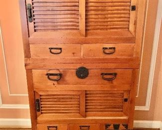 $600; Tansu chest; 67.5" H x 38.5" x 17" D, separates into 2 pieces