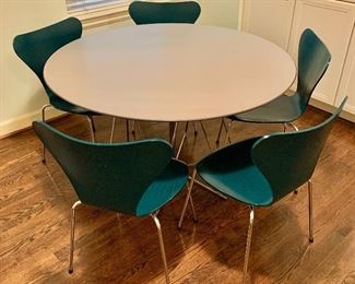 Detail $495 Table; $895 Set of 5 Fritz Hansen butterfly chairs