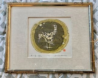 $295; "White Birds" Signed and numbered woodblock print, Joichi Hoshi - 11" x 14" 