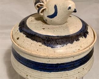 $40 - Lidded Ceramic Dish with Bird, 7" H x 7.5" W