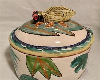 $120 - Ceramic oval dish with cicada, 7" H x 8" W x 7" D 