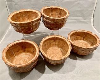 $75 - Set of Five Brown Ceramic Bowls, 3" H x 4.5" W 