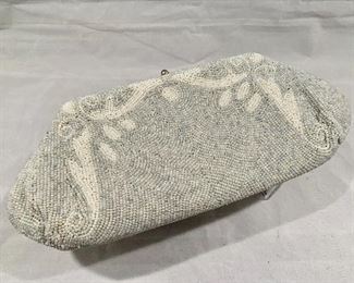 $30 - Gray Beaded Evening Bag Clutch, 9.5" W x 4" H