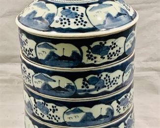 $45 - Blue and White Tiered Server with Lid, 11" H 