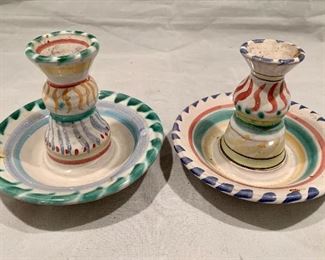$50 - Pair of Colorful Ceramic Candlesticks, 3.75" H x 5" W 