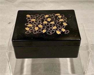 $30 - Black and Gold Small Lacquer Box, 2" x 4" x 3"