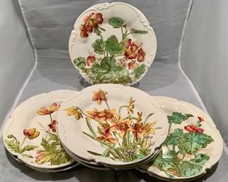 $80; Crescent George Jones & Son 'Familiar Flower' Plates; two sets of four plates, 9" diameter
