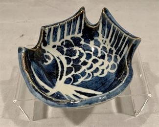 $15; Blue Ceramic Fish Dish, 5" W