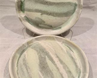 $40; Set of 4 Green-Gray Glazed Ceramic Plates, 8" W