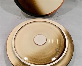 $40; Set of 4 Studio ceramics smoky glazed ceramic plates, 8.75" W
