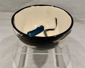 $30; Studio pottery, glazed bowl, Blue and Black; 5" diameter, 3" H